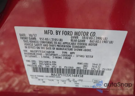 2018 Ford Ecosport Se z USA, uszkodzony, nr VIN MAJ3P1TE2JC168458